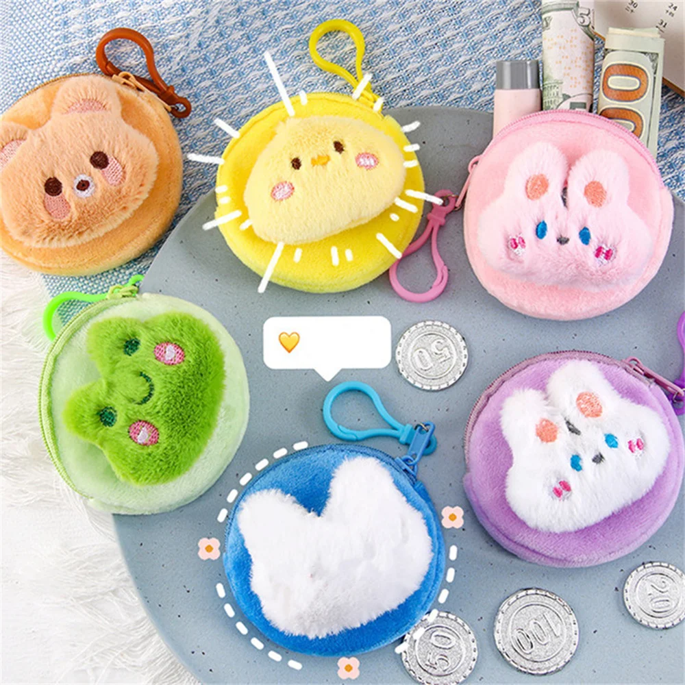 Small Plush Coin Purses Korean Rabbit Animals Mini Zipper Coin Wallet Girls Women Lipstick Earphone Key Storage Handbag Pendant