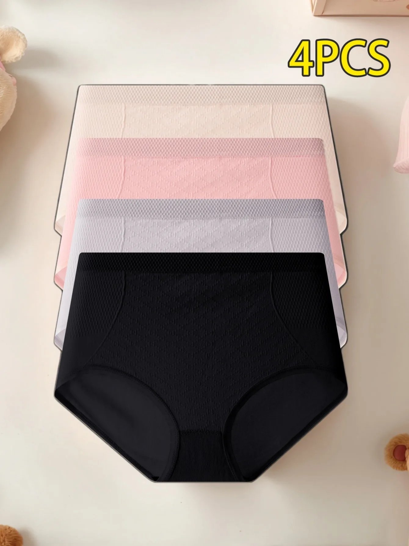 4er-Pack Damen-Höschen mit Hoher Taille, Nahtlos, Hohe Elastizität, Vollständige Po-Abdeckung, Bauchkontrolle und Formgebung