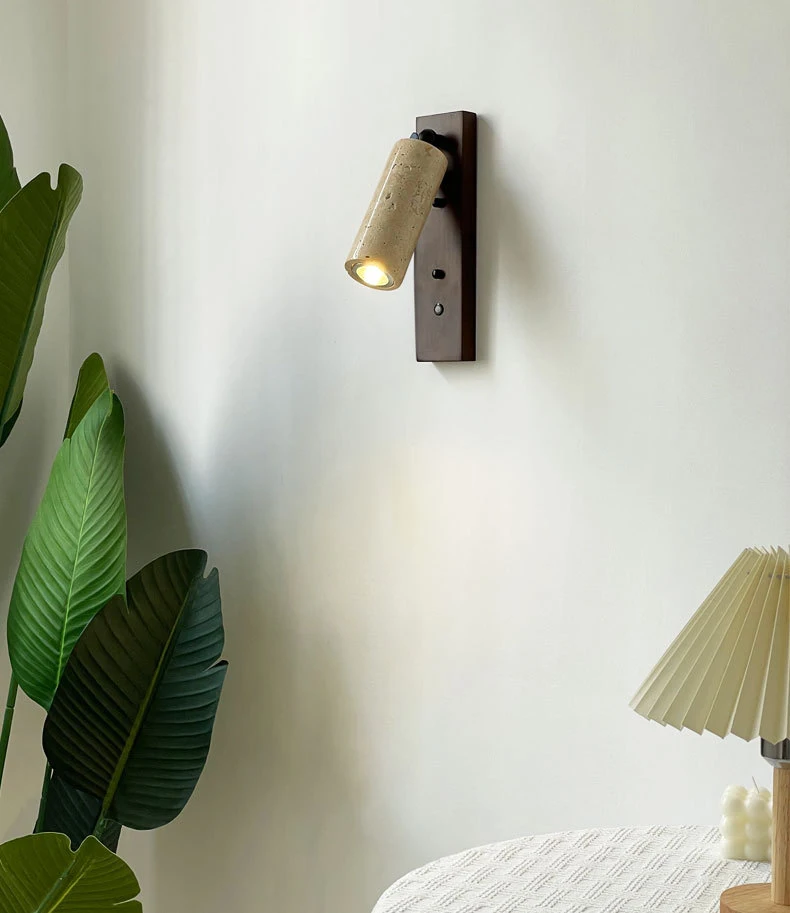 Natural Stone Wood Wall Lamp With Switch Sconce