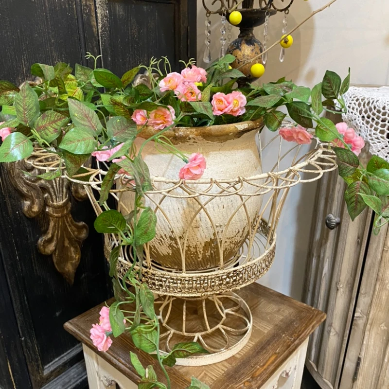 Vintage Do Old Flower Basket Outdoor Iron Bonsai Base Garden and Balcony Decorative Planter Green Plant Display Pot for Home