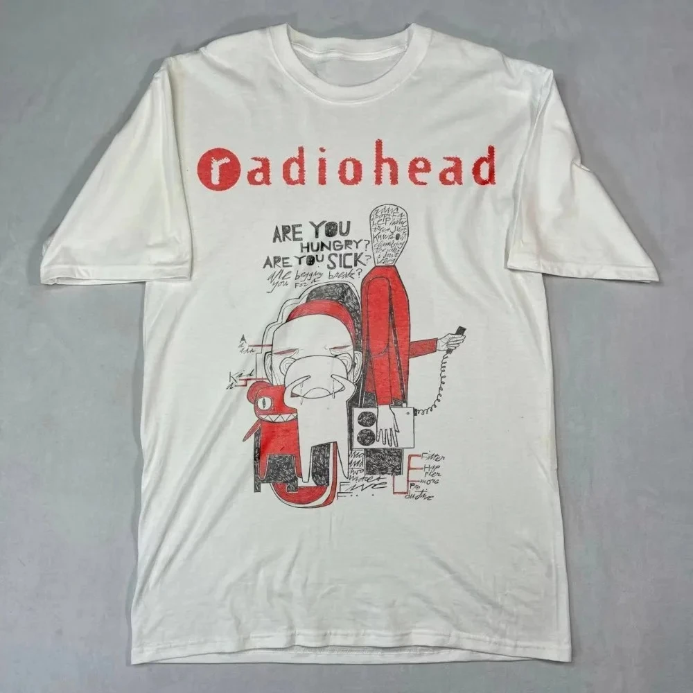 جديد القطن طباعة سوبر مطاطا عادية راديوهيد الانحناء خمر الرجال النساء تي شيرت عادية الجولة الرقبة فضفاض المعتاد تي شيرت