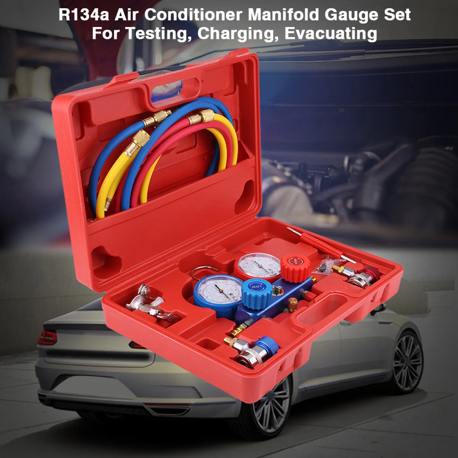 Air Conditioner Manifold Gauge R134a Manifold Gauge Set R134a Air Conditioner A/C Manifold Gauge Set with 5ft Charging Hose Tool