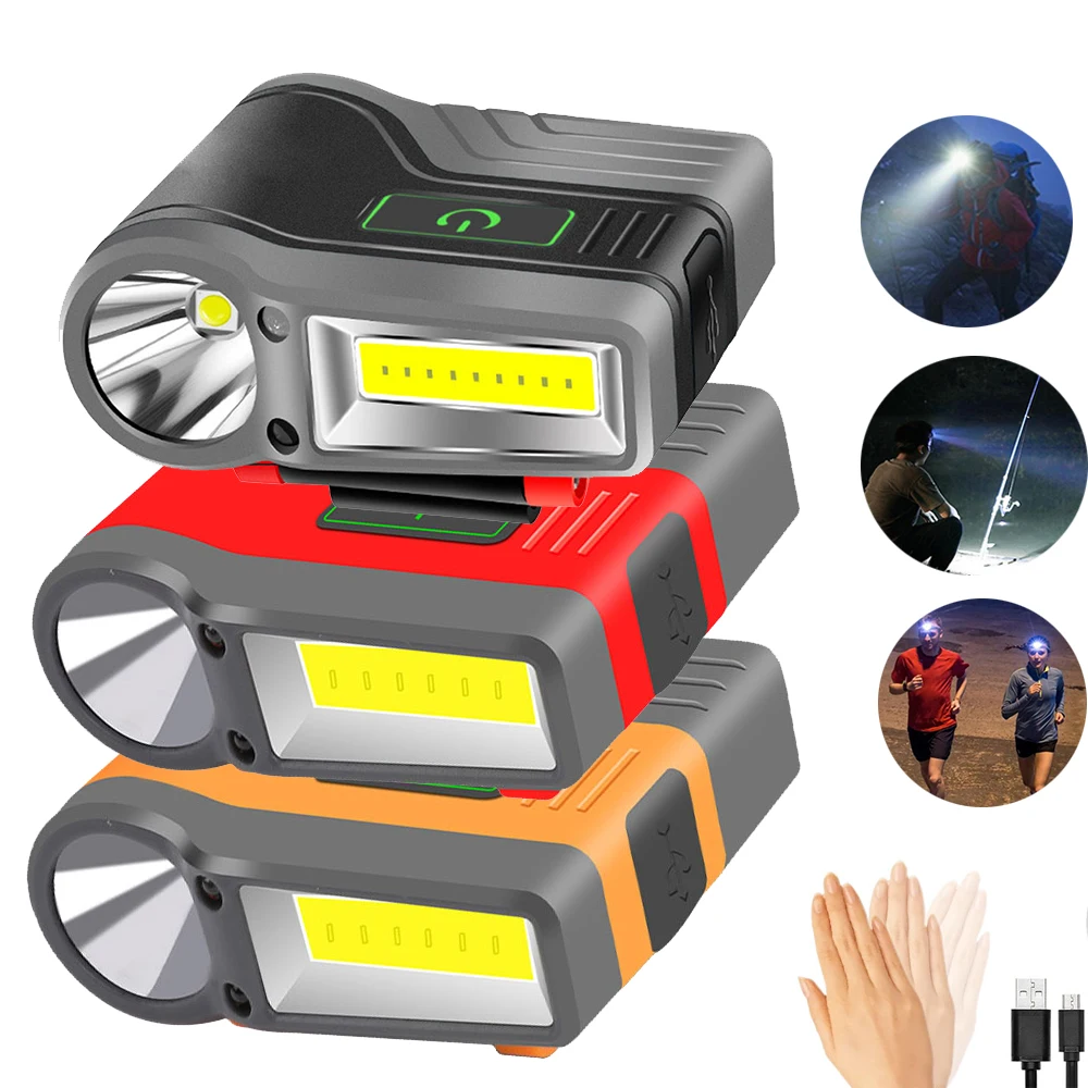 10W Motion Sensor Induction COB Headlight 2200mAh Outdoor Waterproof Head Cap Clip Lamp USB Rechargeable Camping Fishing Light