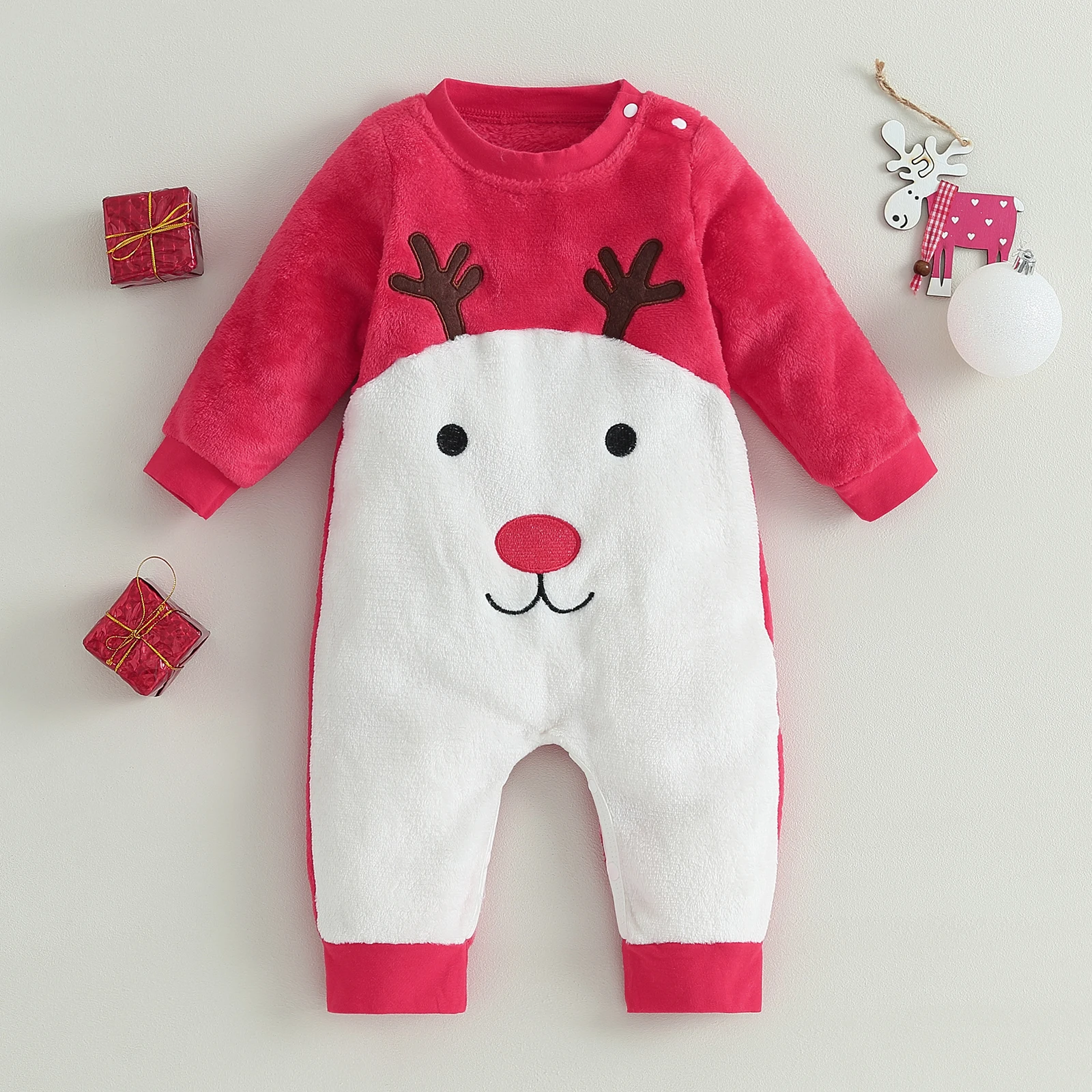 

BeQeuewll Toddler Baby Christmas Rompers Elk Long Sleeve Jumpsuit Pants for Newborn Infant Cute Clothes For 0-18 Months