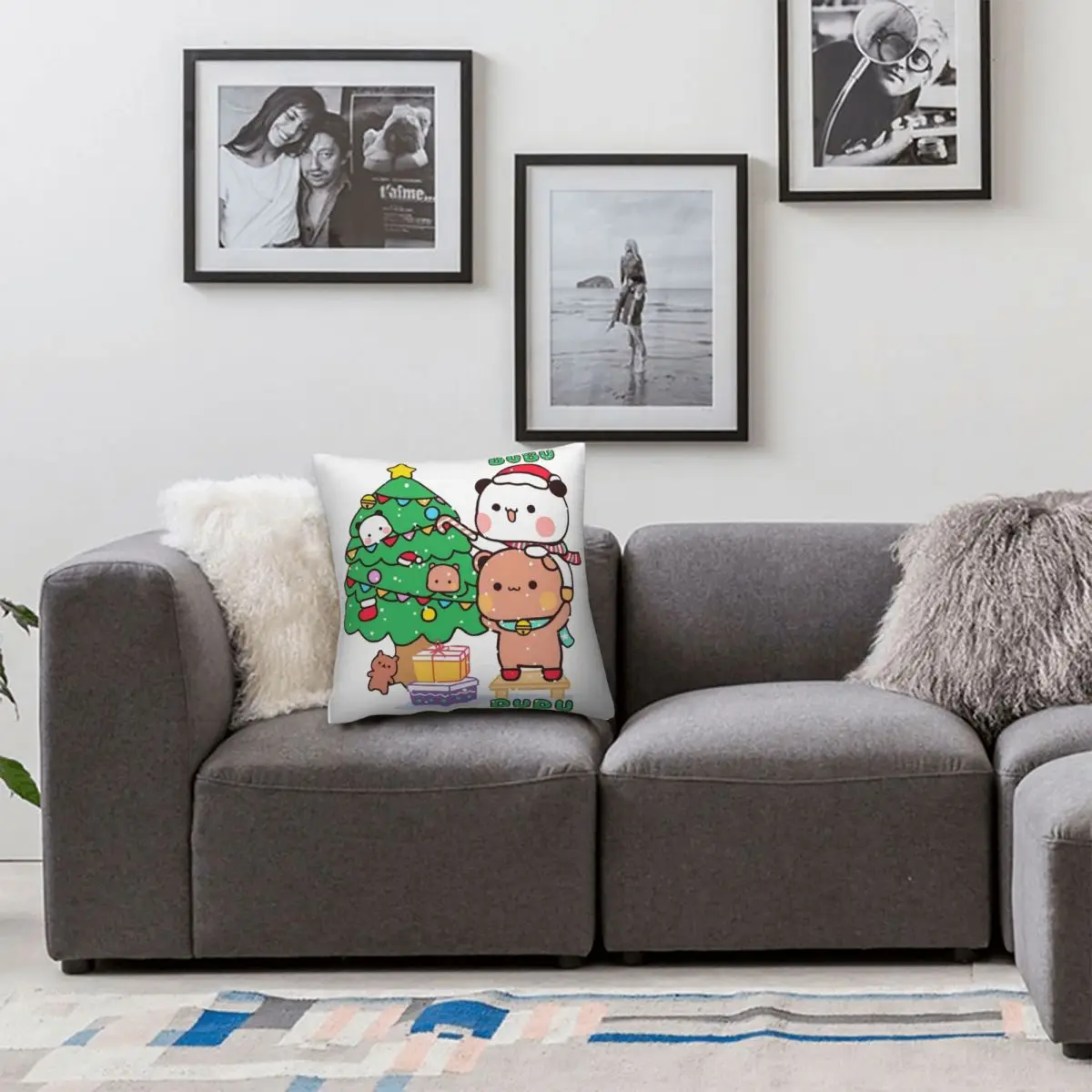 Bubu Dudu Xmas Panda Merry Christmas Pillowcase Printing Polyester Cushion Cover Decoration Pillow Case Cover Seater Zipper
