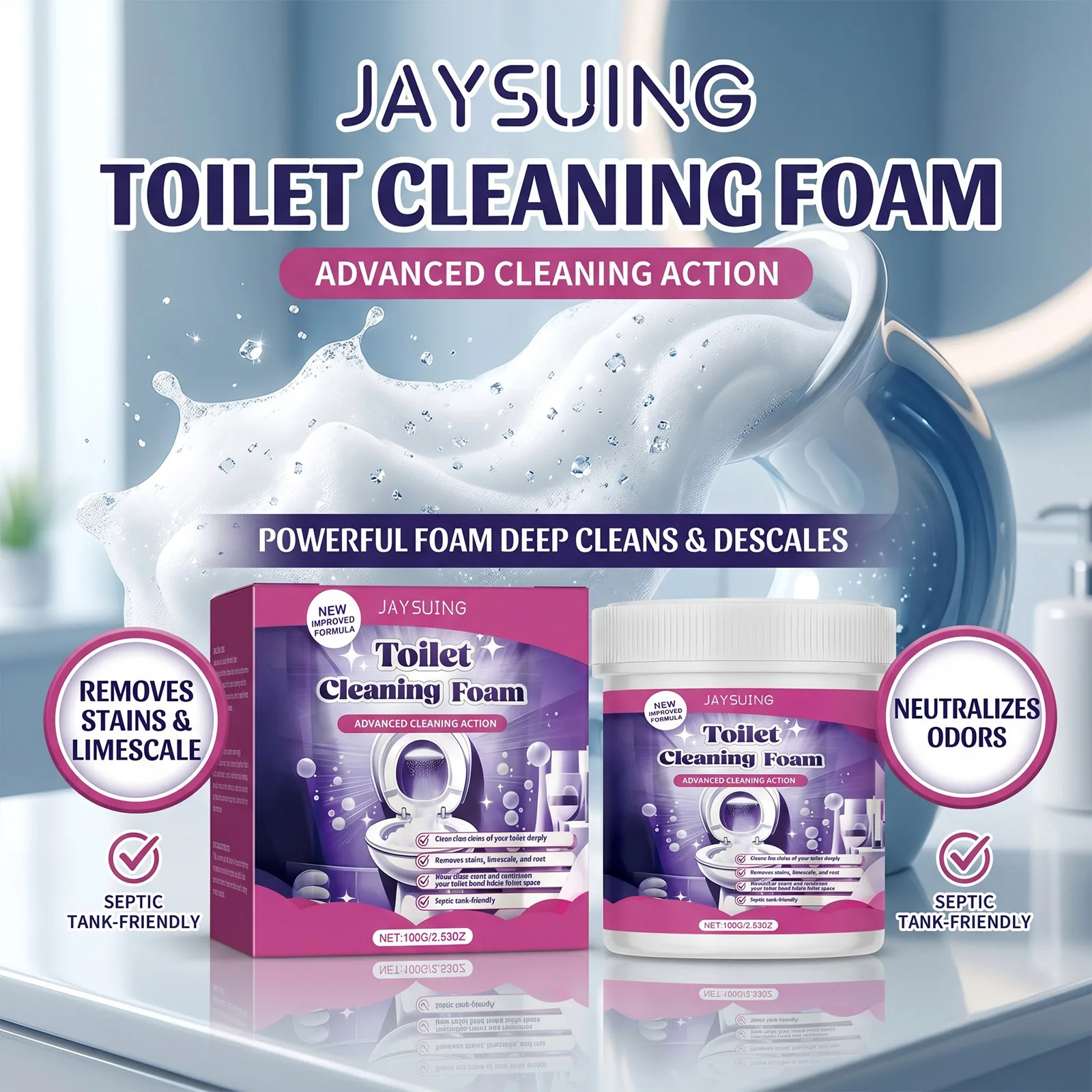 100g Jar Toilet Bowl Powder Cleaner Stain Limescale Odor Remover Deodorizing Descaling Bathroom Household Daily Cleaning Care