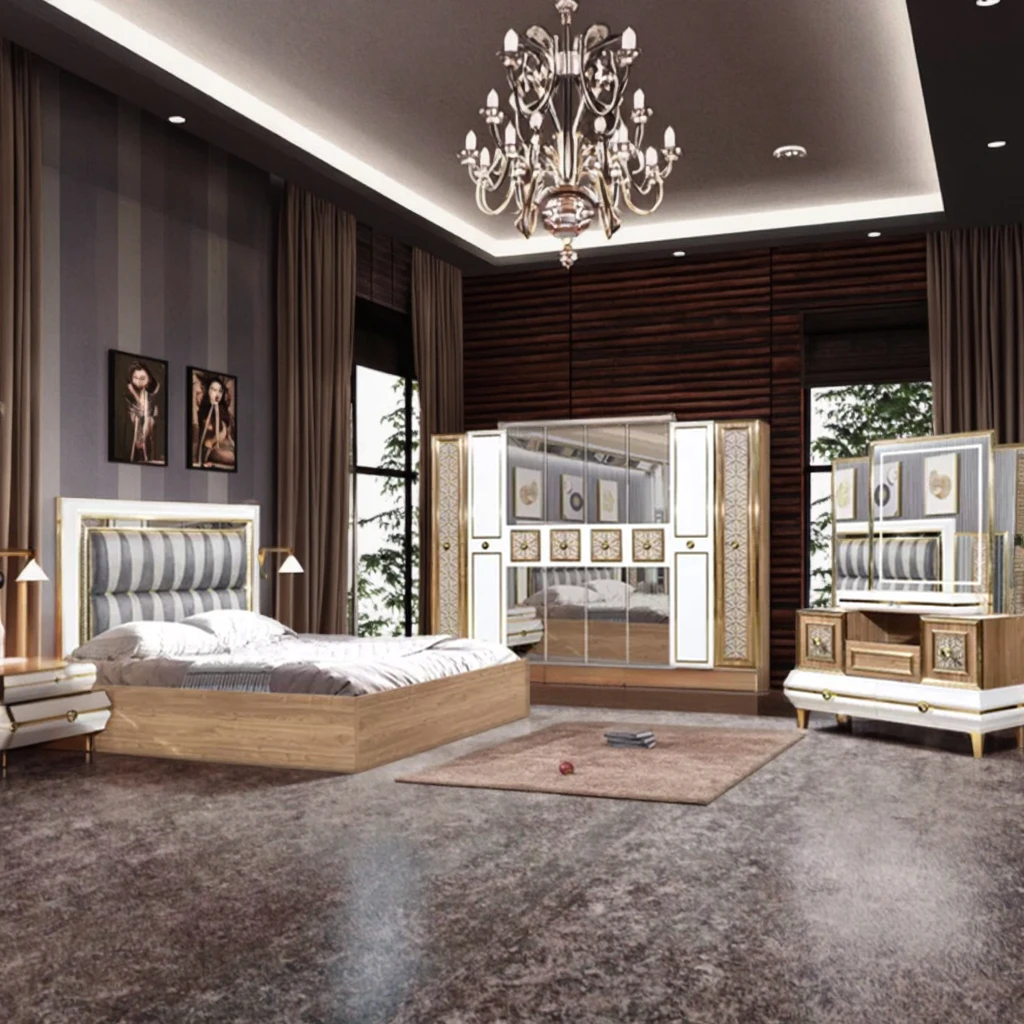 

Solid Wooden Frame Bedroom Furniture Modern Luxury Queen king Size Bedroom Sets