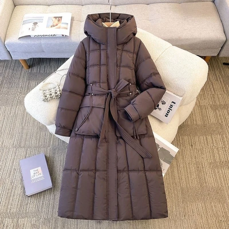 2025 nouveau hiver femmes Long coton manteau mode coupe ajustée à capuche chaud élégant Trench veste