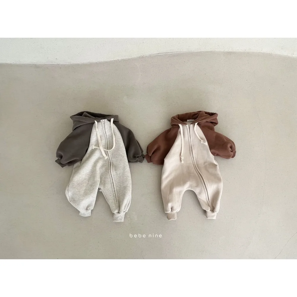 

Girls' Spring and Autumn Pure Cotton Hooded Long Romper, ins Newborn Casual Loose Onesie Romper