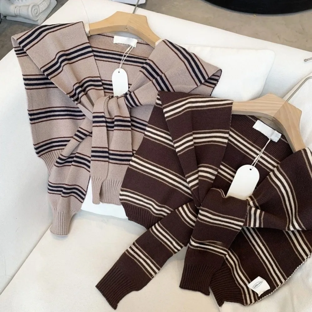 Simples clássico masculino malha xale envolve estilo coreano listra cachecol atado manto colar falso envolve blusa