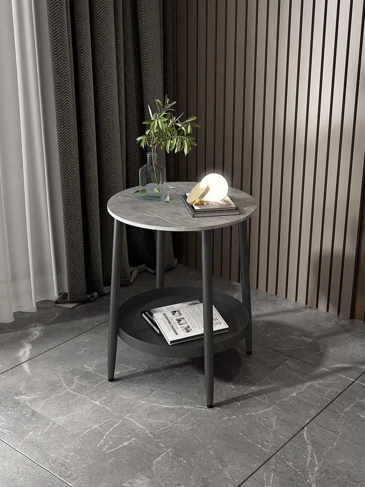 

Italian rock slab edge few light luxury sofa side cabinet simple creative bedroom bedside round small coffee table corner few