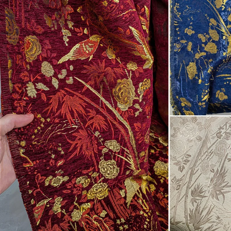 Jacquard flower bird patterned chenille fabric