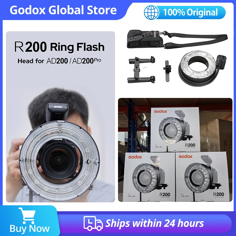 Anillo de Luz LED Godox R200 200W, Cabezal de Flash Speedlite para Cámaras Sony, Canon, Nikon, Fuji, Olympus, Flash Godox AD200 AD200Pro