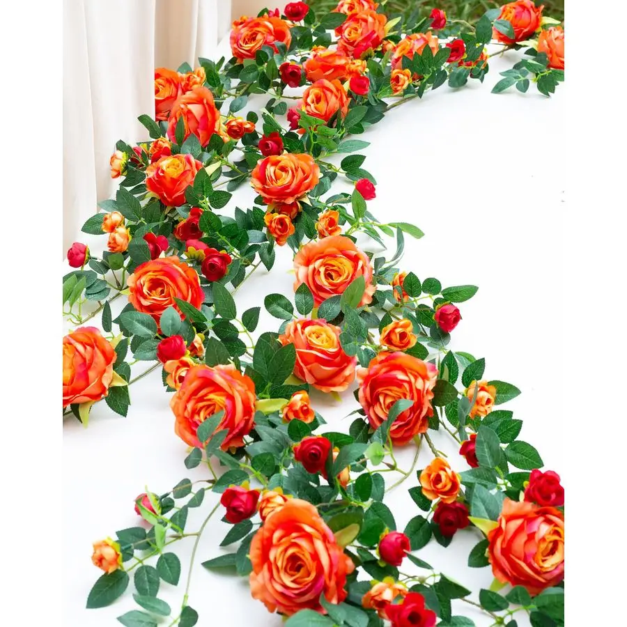 

Гибкая цветочная гирлянда, искусственная гирлянда из роз, подвесная цветочная гирлянда для украшения свадеб, дома, комнаты, декора стен, оранжевая, 2 шт.