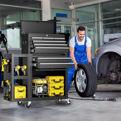 8-Drawer Rolling Tool Chest,3-in-1 Tool Box on Wheels with Lockable Steel Garage, Detachable Top Toolbox & Bottom