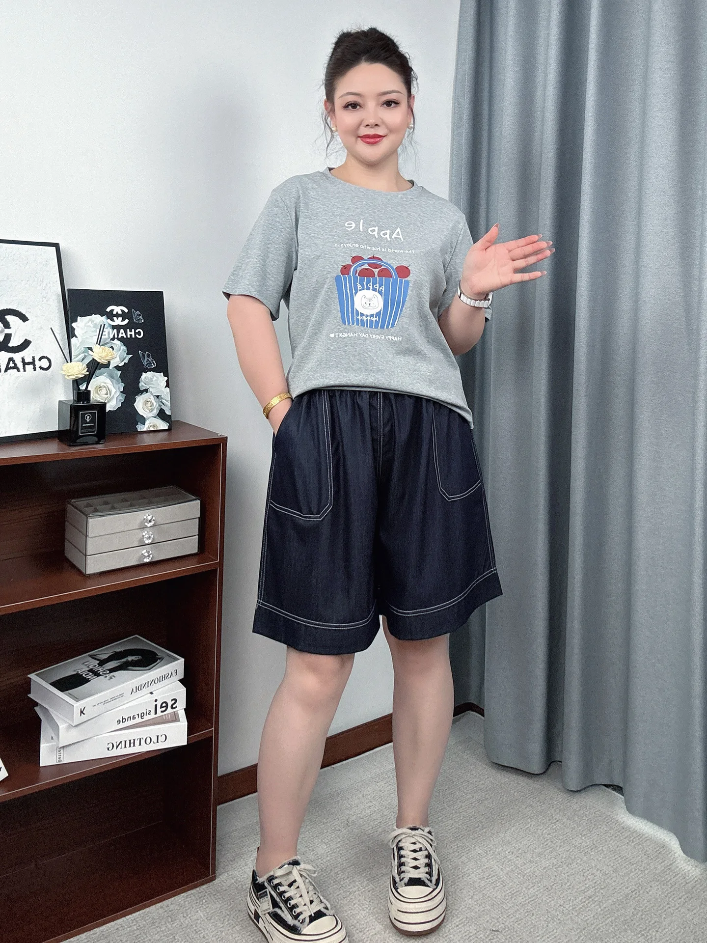 

plus Size Silk Denim Shorts Women Summer Thin Loose Slim High Waist Wide Leg mid Length Ice Silk Five Shorts Casual High Waist