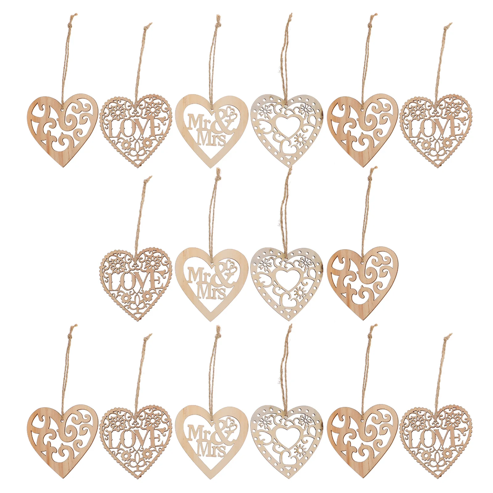 

40Pcs Wood Heart Pendants Pre-Hole DIY Hanging Ornaments for Wedding Party Decoration Wooden Embellishments Wood Heart Pendants