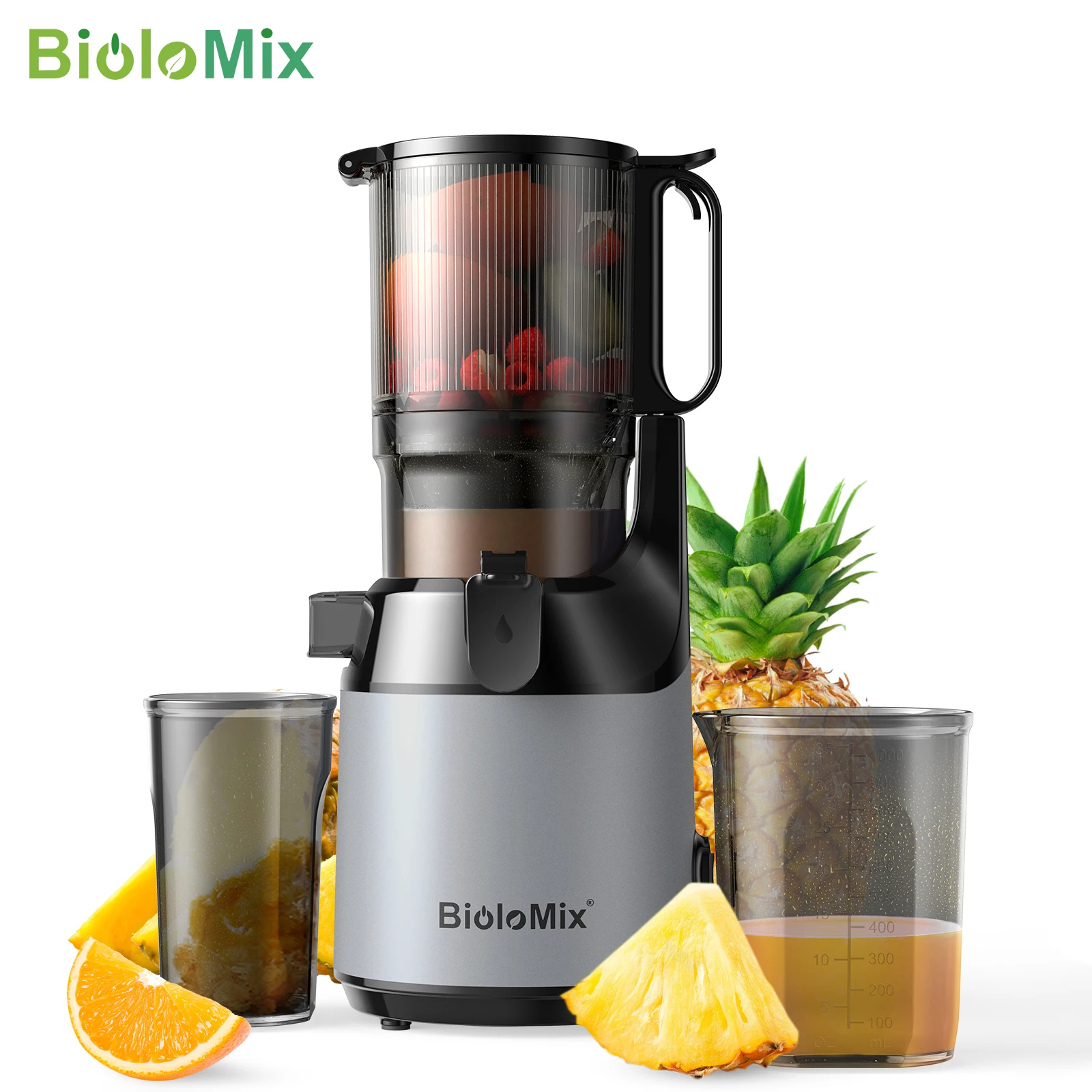 

BioloMix Cold Press Juicer,with 130mm Feed Chute,Fit Whole Fruits & Vegetables,High Juice Yield,BPA FREE Slow Masticating Juicer