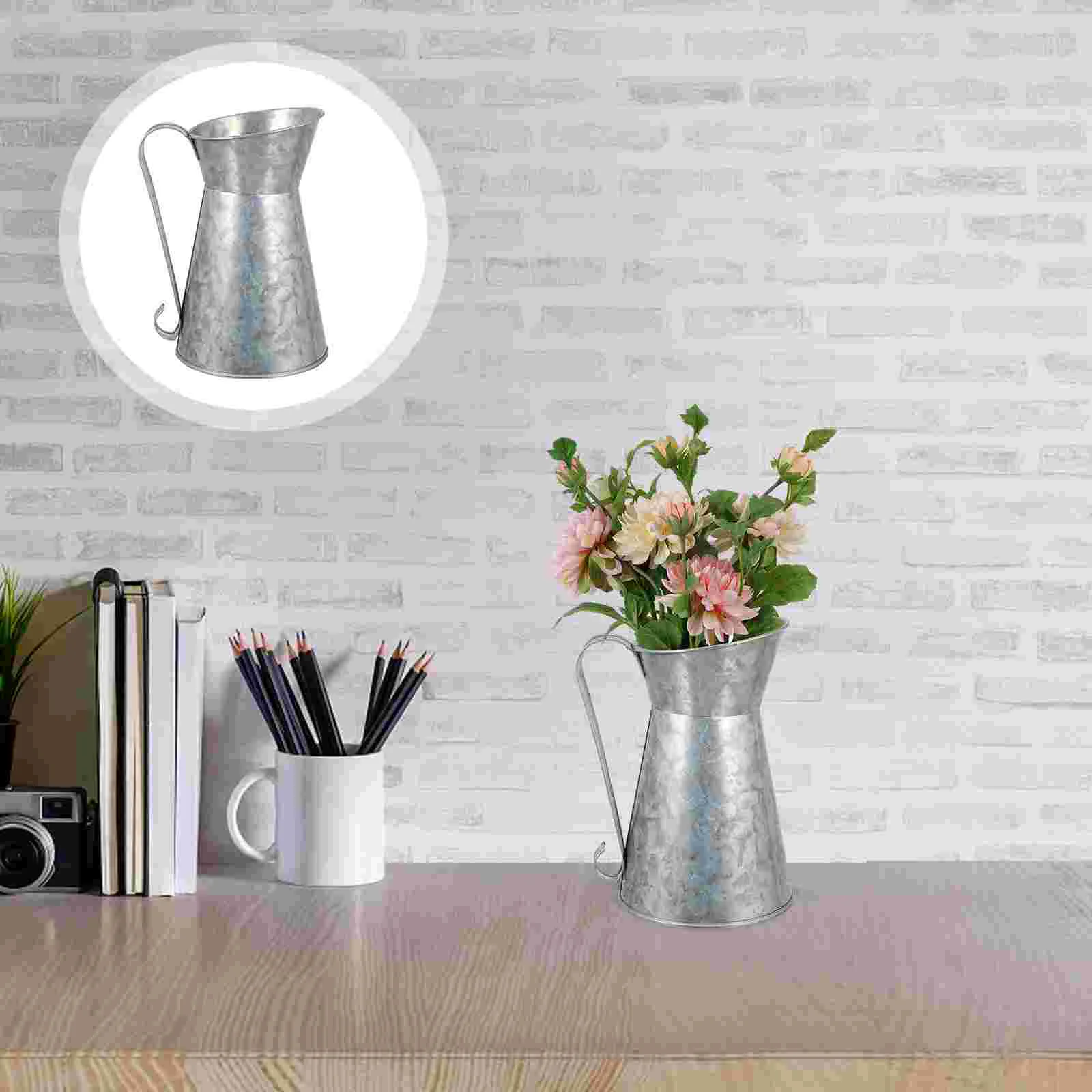 Retro Coffee Pot Vases Galvanized Pitcher Ornaments Flower Arrangement Bucket Bouquets Outdoor