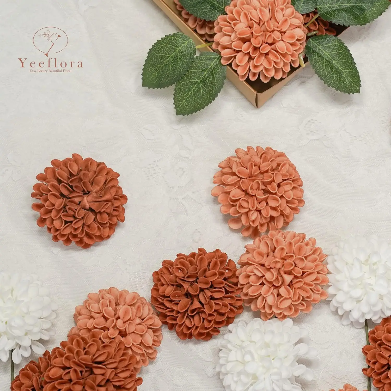 25 Stück Rosen für selbstgemachte Hochzeitssträuße, Mittelstücke, Arrangements, Terrakotta-Dahlie-Blumen mit Stiel, Brautparty, Party, Heimdekoration – Detail 7