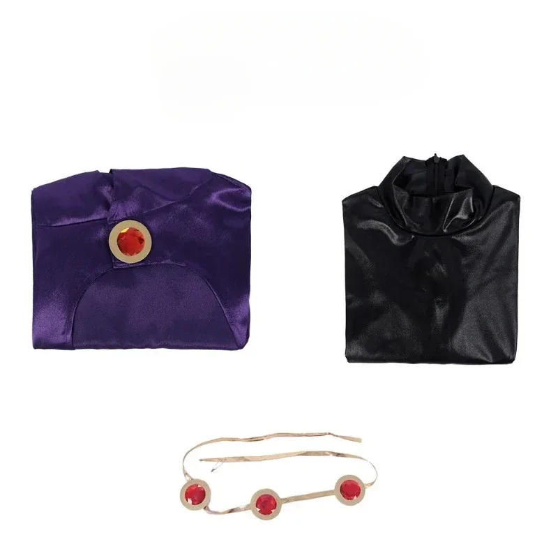 레이븐 코스프레 의상 애니메이션 십대 타이탄즈 슈퍼 히어로 코스 점프수트 망토 벨트 슈트 여성 블랙 바디수트 가발 카니발 파티 유니폼