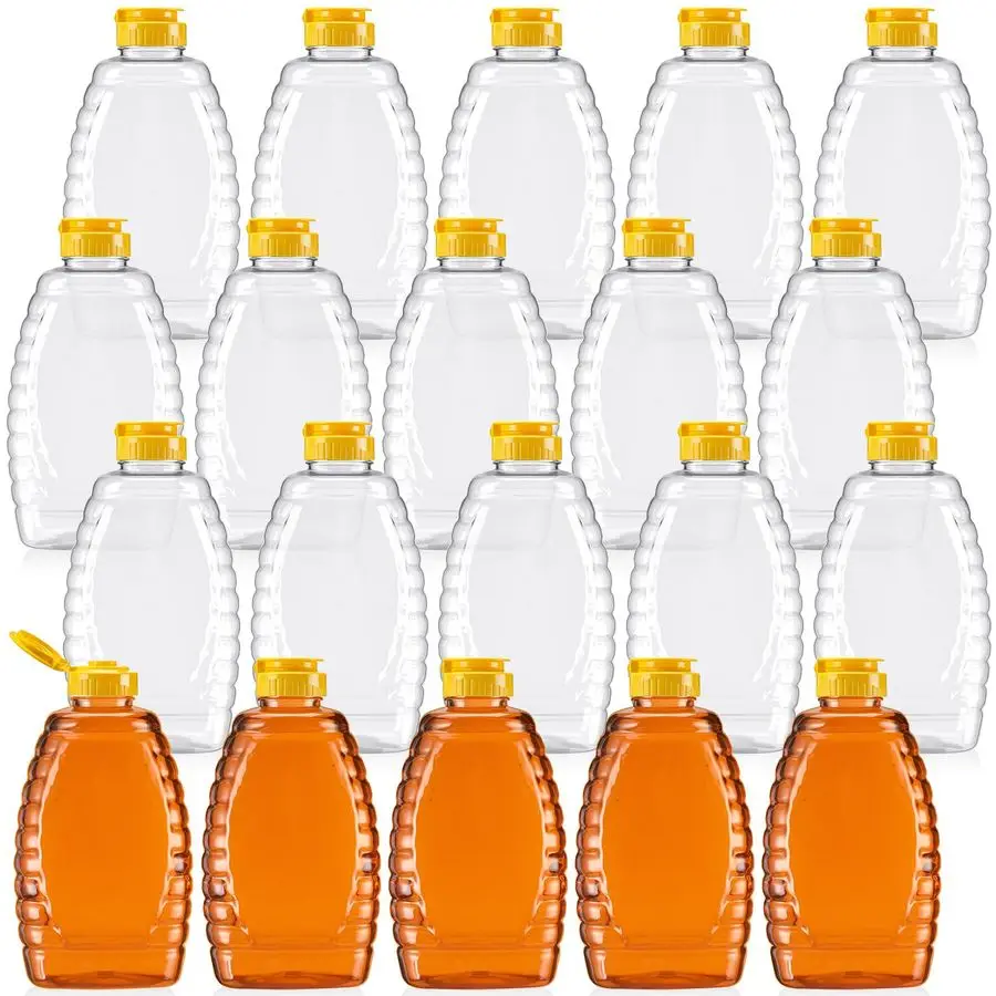

20 Pieces 32 oz Plastic Honey Jars Clear Plastic Honey Bottles with Lids Container Dispenser with Flip Lid Empty Squeeze Bottle