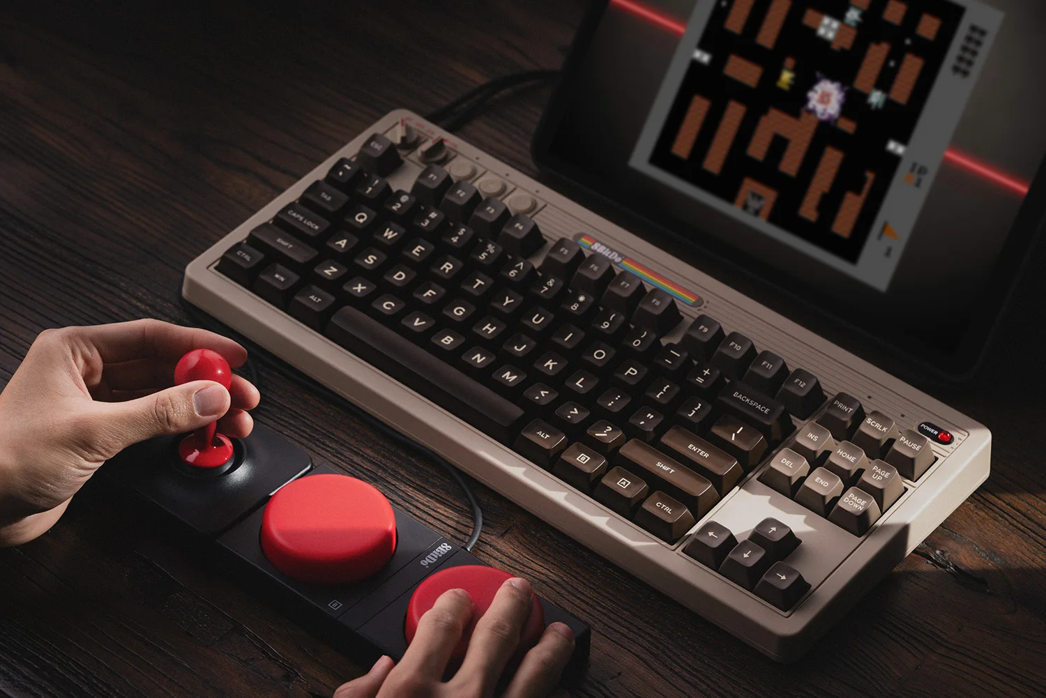 8bitdo คีย์บอร์ดกลไกย้อนยุครุ่น C64บลูทูธ/2.4G/USB-C คีย์บอร์ดเกมแบบถอดเปลี่ยนได้ด้วยความร้อน87ปุ่มสำหรับ Windows Android
