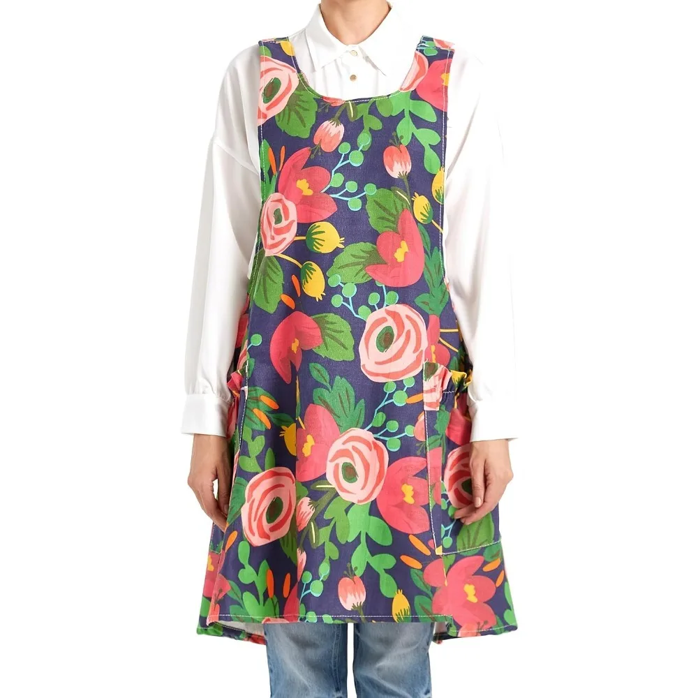

Cozy Adjustable Cross Back Aprons for Women with Pockets Cotton Linen Cooking Kitchen Baking