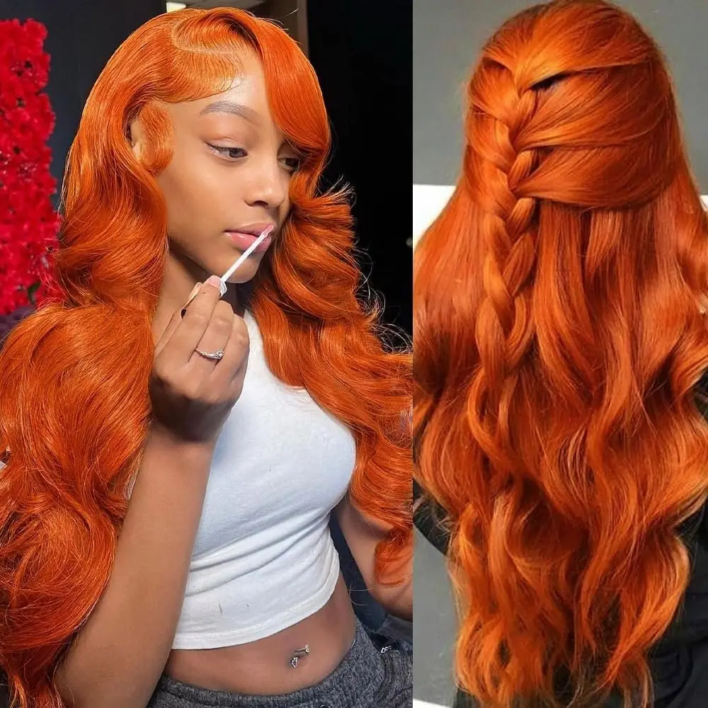 Körper welle Ingwer Orange 13x6 transparente Spitze Front Perücke Ingwer farbige vor gezupfte Perücke 13x4 Spitze Frontal Perücke menschliches Haar für Frauen