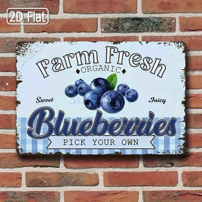 1pc Rustic Blueberry Theme Metal Sign, 8x12 Inch Farmhouse Wall Decor for Blueberry Farms & Country Homes, Durable