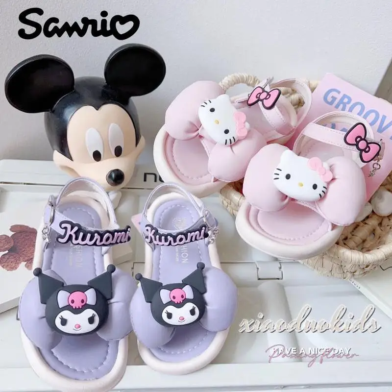 Anime Sanrios Hellokittys Kuromi Kawaii Girl Sandals Cartoon Soft Sole Non-Slip Flat Beach Sandals Cute Flat Kids Princess Shoes