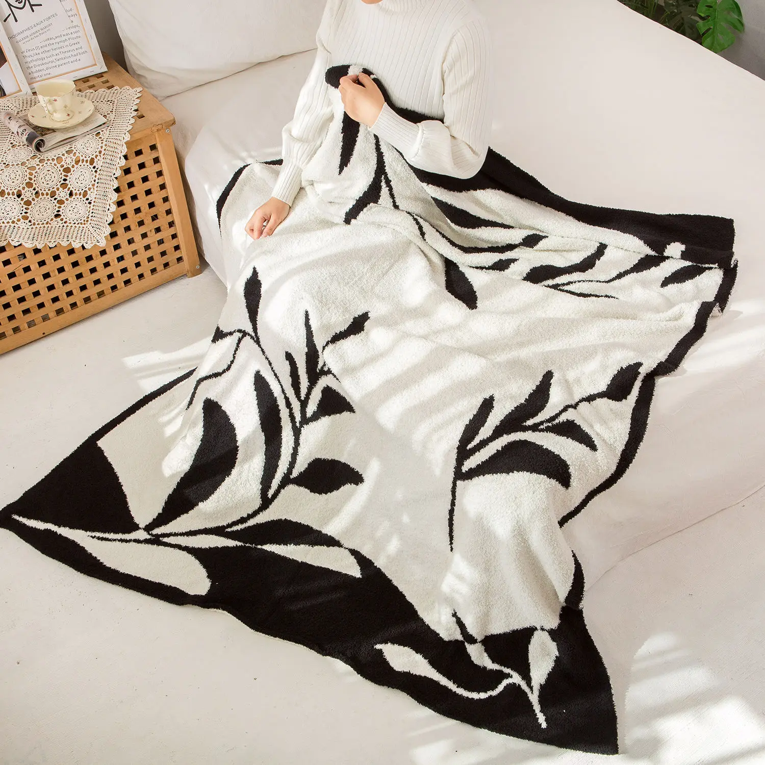 

Half Flannel Knitted Blanket Ins Style Office Nap Double-Sided Shawl Blanket Spring Picnic Cloth