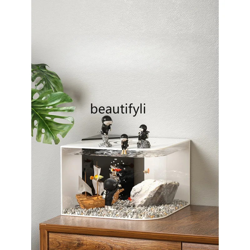 

Fish Tank Living Room Small New Desktop Change Water Back Filter Office Super White Integrated Viewing Aquarium mini fish tank