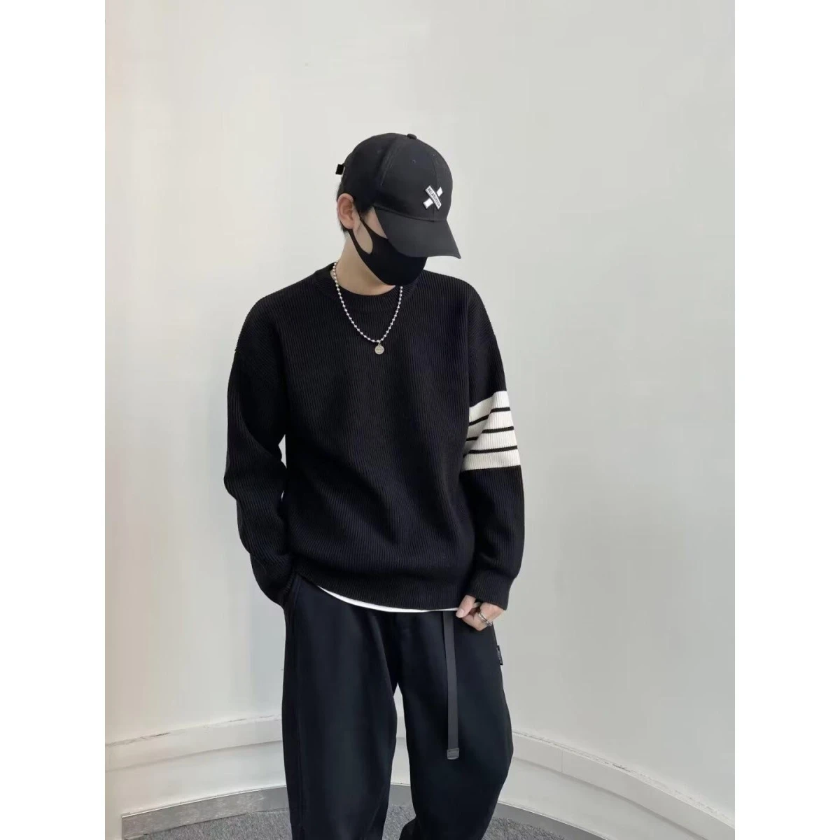 

Корейский мужской вязаный свитер Lazy Sle, весна-осень, модный высококачественный круглый Ne Pure Color Base irt, внутренняя одежда с четырьмя полосками