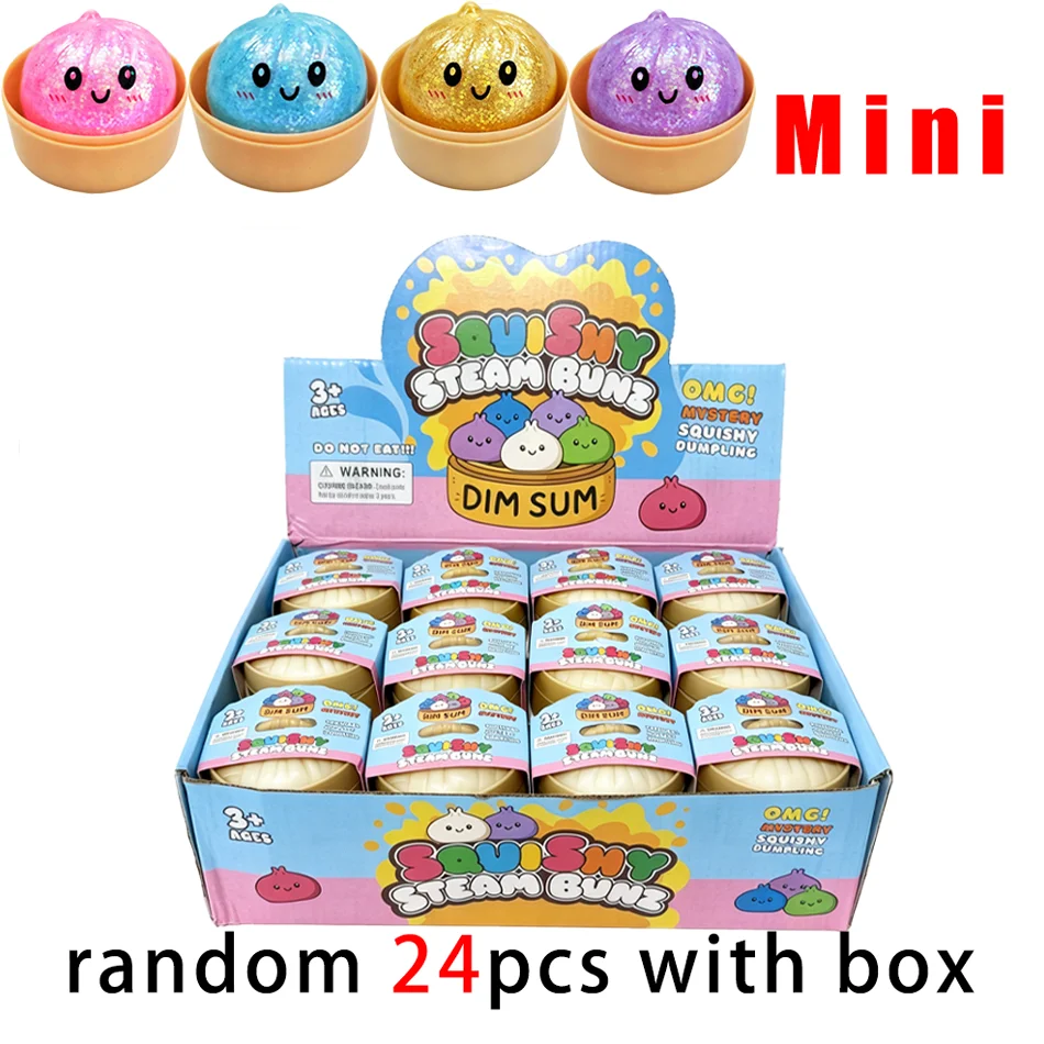 Glitzer-Dumpling-Squishy mit Box – Sensorischer Dampfkugel-Druckentlastungs-Fidget-Spielzeug aus weichem TPR-Teig für Stressabbau – Geschenk