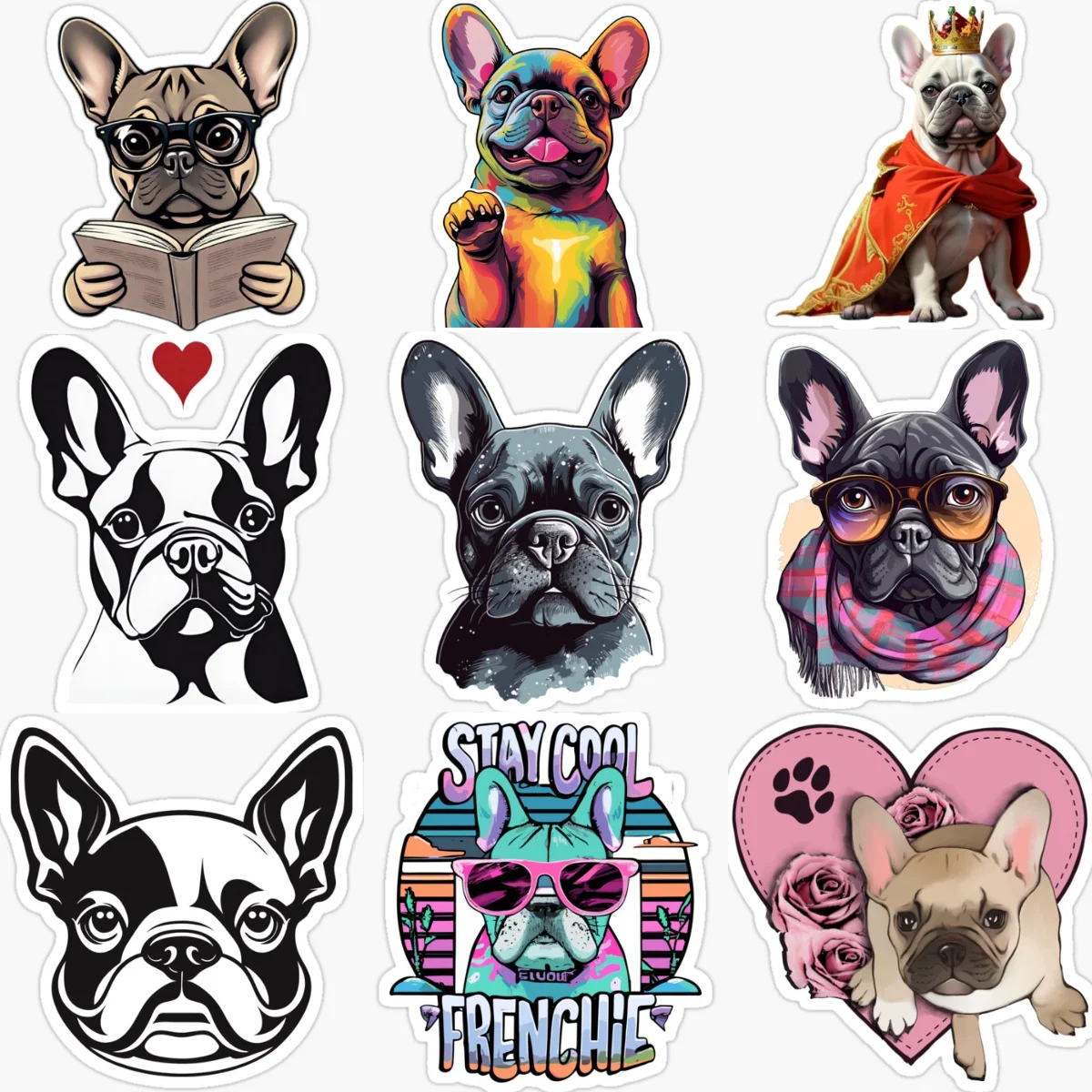 

French Bulldog Cute Pets Color PVC Car Stickers for Car Van Bicycle Window Fridge Helmet Wall Decal Customizable Size