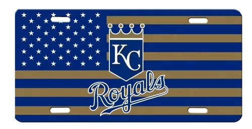 Kansas City Royals American Flag Team Colors High Gloss Aluminum License Plate Aluminum