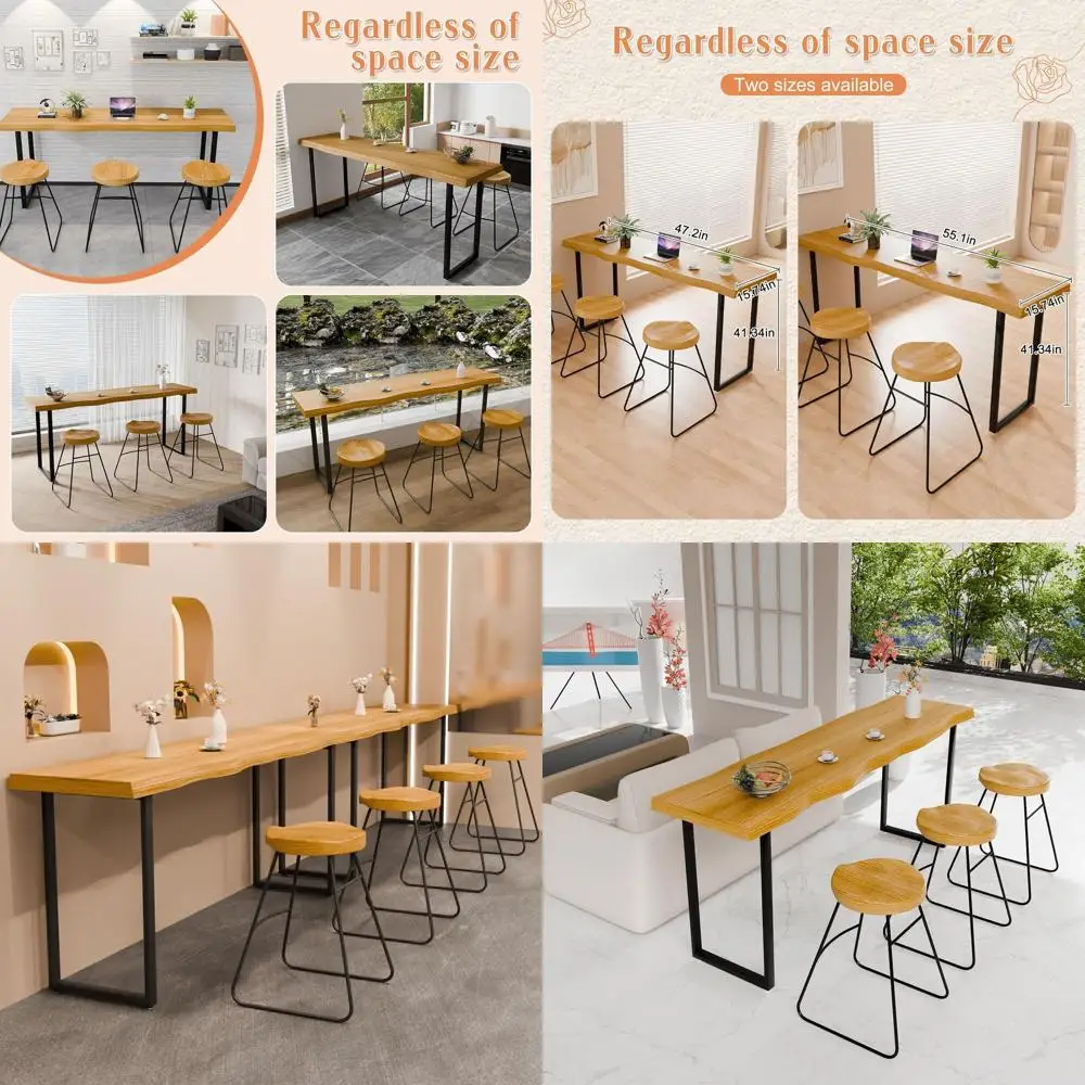 

Sturdy Metal Industrial Pub Table, Counter Height, Solid Wood, Easy Clean for Kitchen & Restaurant (55.1)