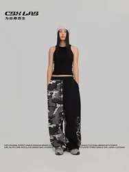 Cbxlab Street Dance Dames Zwarte Jazz Stiksels Camouflage Joggingbroek Street Hip-Hop Retro Rechte Broek