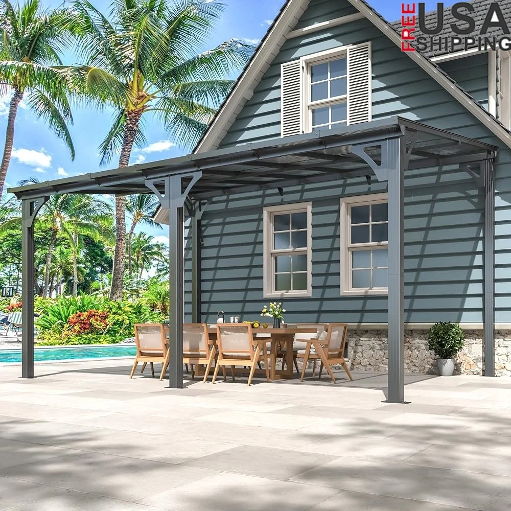 

10x14 FT Hardtop Gazebo Pergola Patio Waterproof Awning with Pitched Roof Drainage System Easy Assembly UV Protection Outdoor