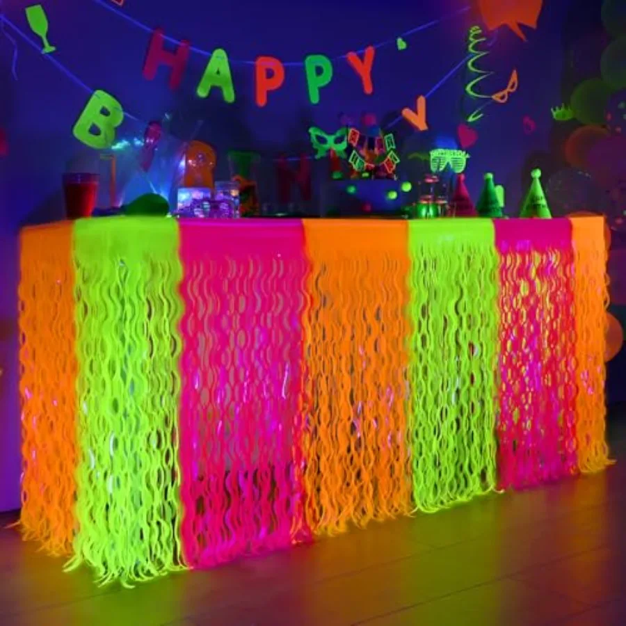 Mega-L Artículos de Fiesta que Brillan en la Oscuridad, Paquete de 2 Decoraciones de Fiesta de Neón Fluorescentes en Color Naranja Macaron, Amarillo y Fucsia con Ondas Metálicas