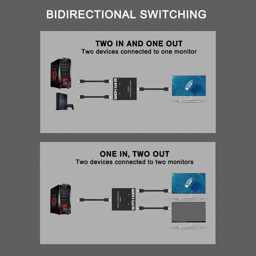 4K Bi-Direction HDMI Switch 2 in 1 Out/1 in 2 Out HDMI-compatible Switcher Splitter for PS4/3 TV Box 1x2/2x1 Switcher Adapter
