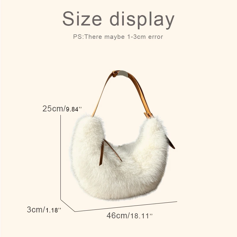 Borse a mezzaluna in pelliccia sintetica moda per donna Borsa a mano di design di lusso 2026 Nuovo in finta pelliccia di coniglio sotto le ascelle in peluche