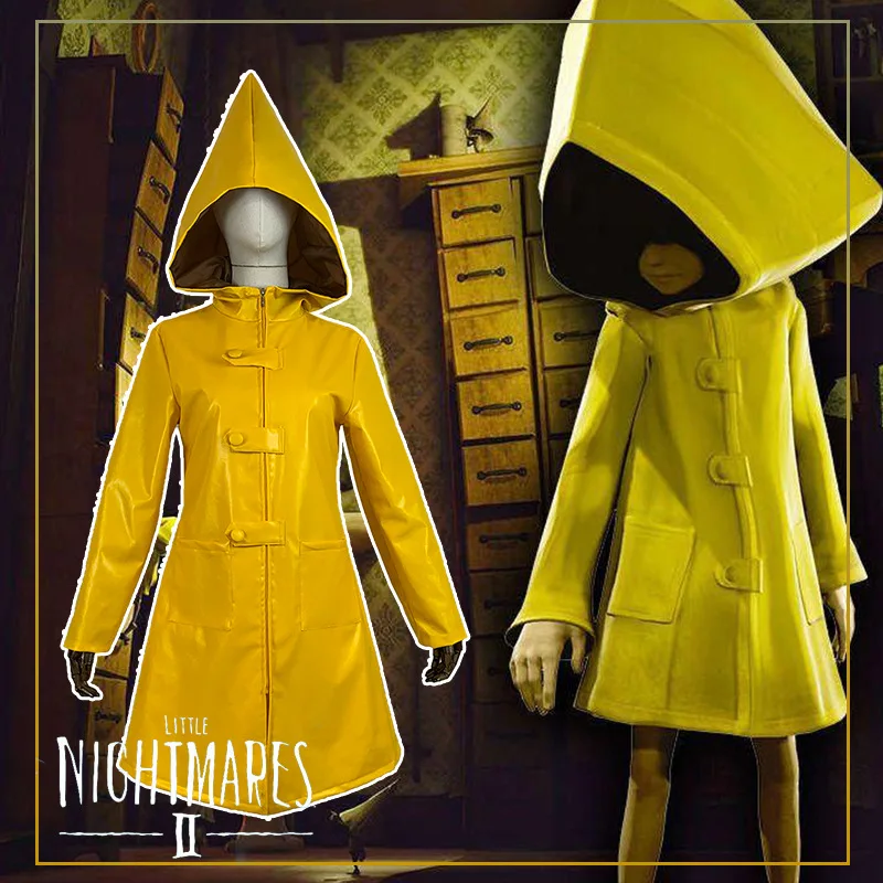 

Little Nightmares Six Косплей Костюм Маленький Кошмар Желтый Плащ из искусственной кожи для взрослых Детские костюмы на Хэллоуин
