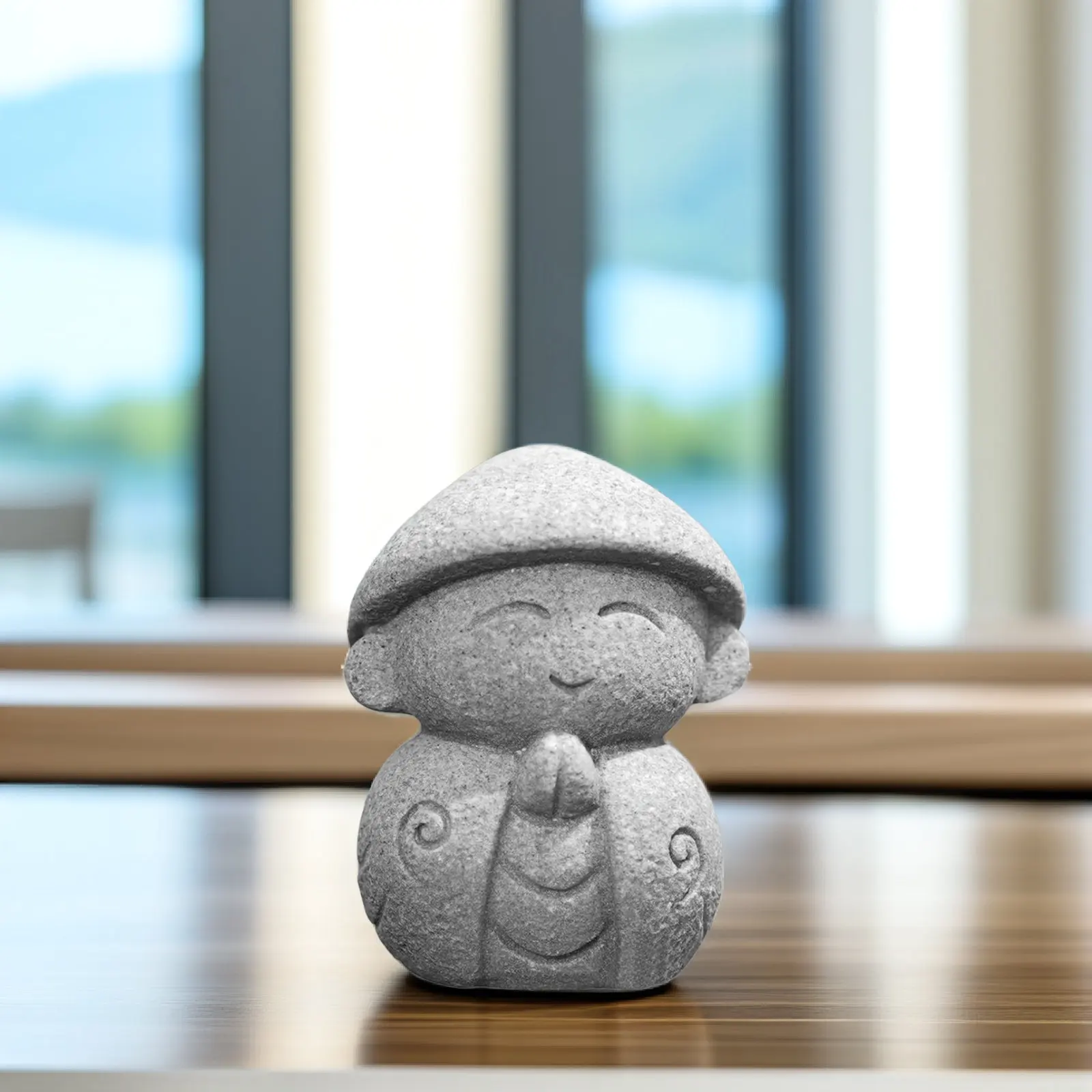 Small Stone Maitreya Buddha Decor Desktop Ornament for Home Office Tea Table Compact Stable Flat Bottom Limestone Material