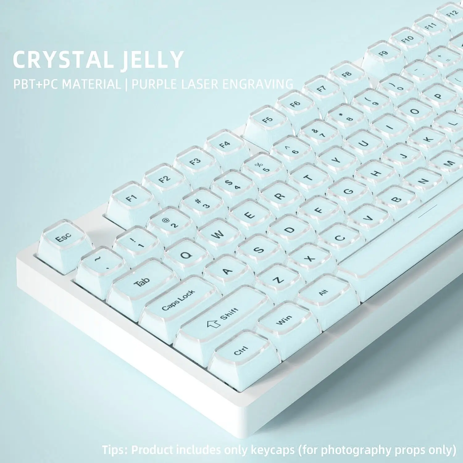 Crystal Jelly Keycaps Blue Pink White Side Front Printed English Hangul Key Caps for 60% 75% TKL 96% 100% Mechanical Keyboard