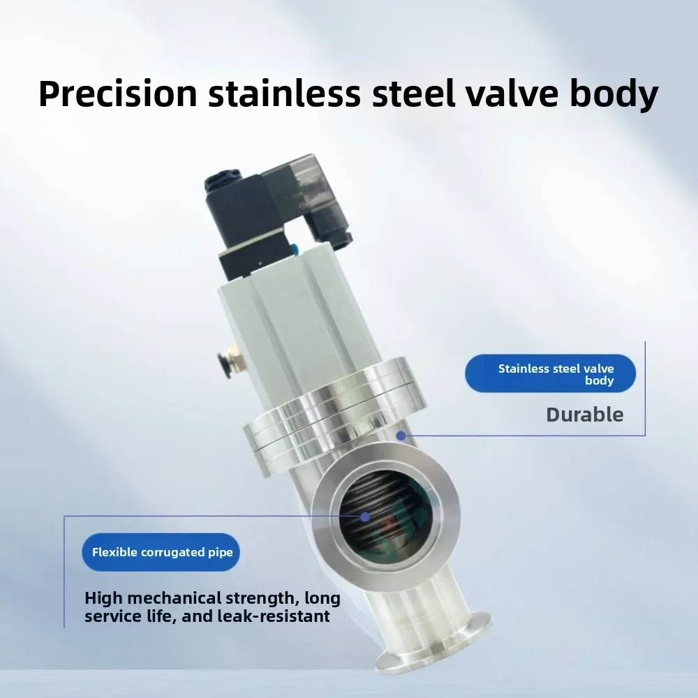 Industrial Pneumatic High Vacuum Flapper Valve 304SS L‑Type KF Quick Installation Angle Valve Vacuum Pipeline