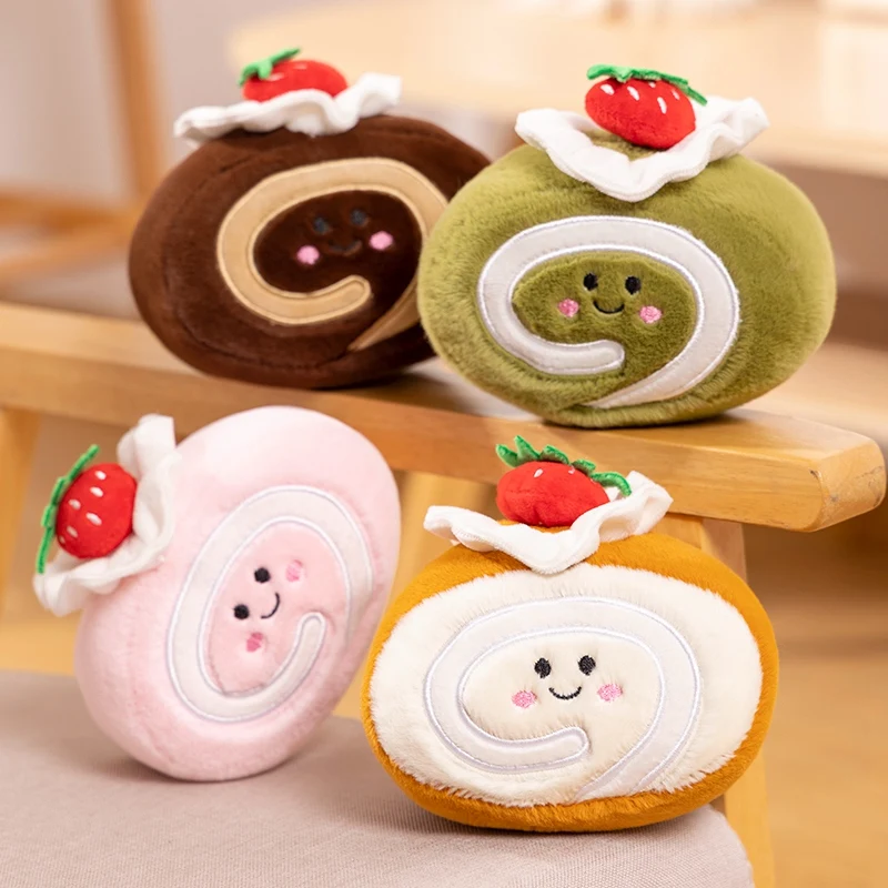 Lindo juguete de peluche de pastel de pastelería kawaii, fresa suiza, Rollo matcha sabor a chocolate, decoración del hogar, muñecas de peluche, regalo exquisito para niña