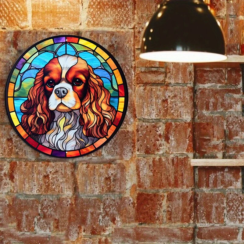 Multicolored Aluminum Metal Sign, Cavalier King Charles Spaniel, Stained Glass Look Sign, Home Decoration, 8x8in, 1PC