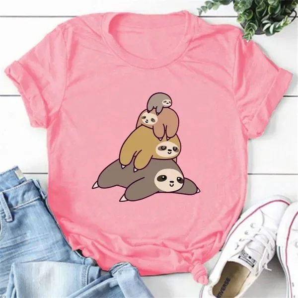 

Summer T-shirt Women Sloth Print T-shirt Fashion Casual Short Sleeve Shirt Tops
